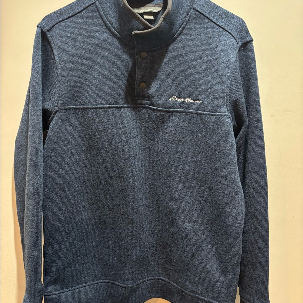 Eddie Bauer Navy Knit Sweater quarter button up sweater. Mens Size Large